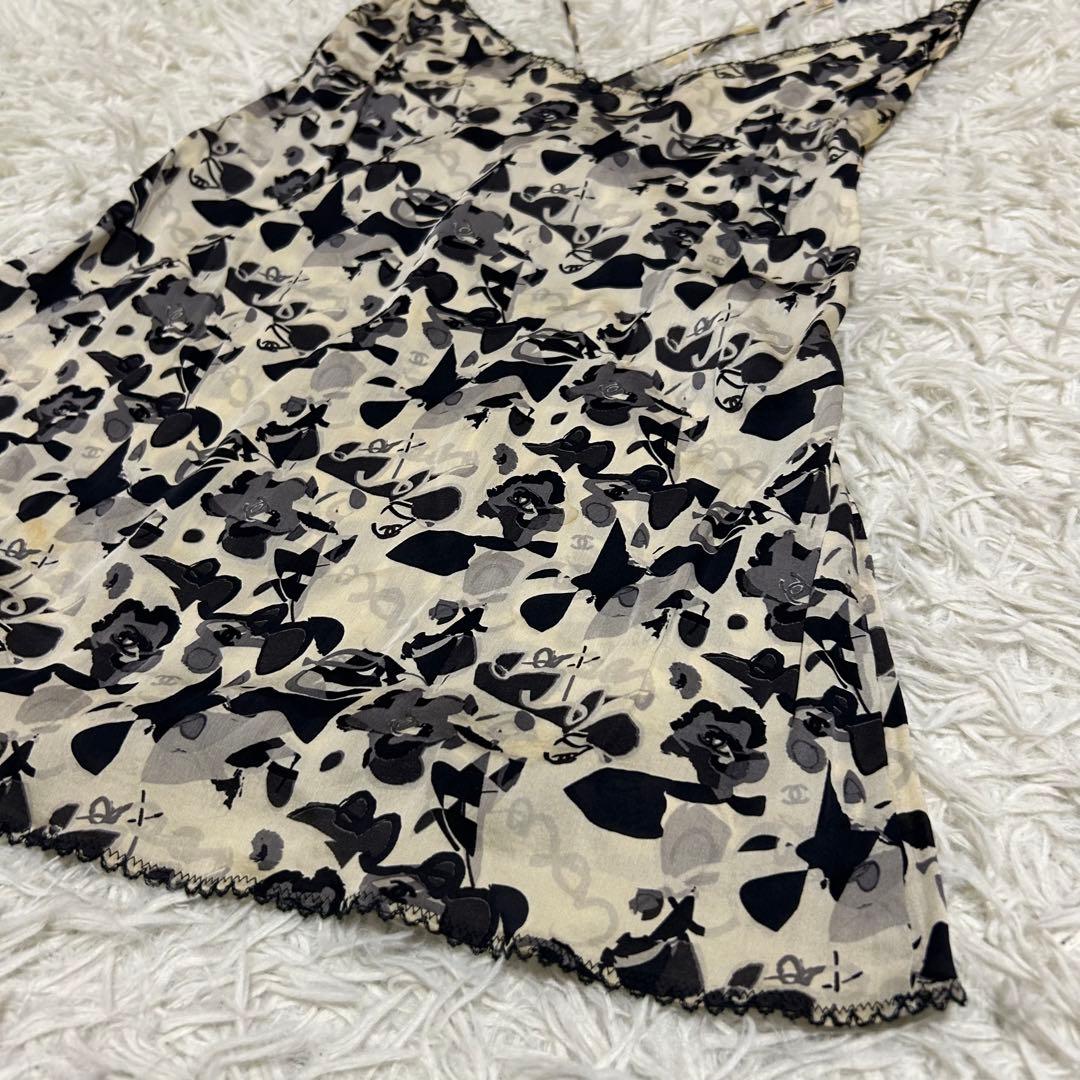 良品✨CHANEL 42 シルク フラワー カメリア ココマーク キャミソール