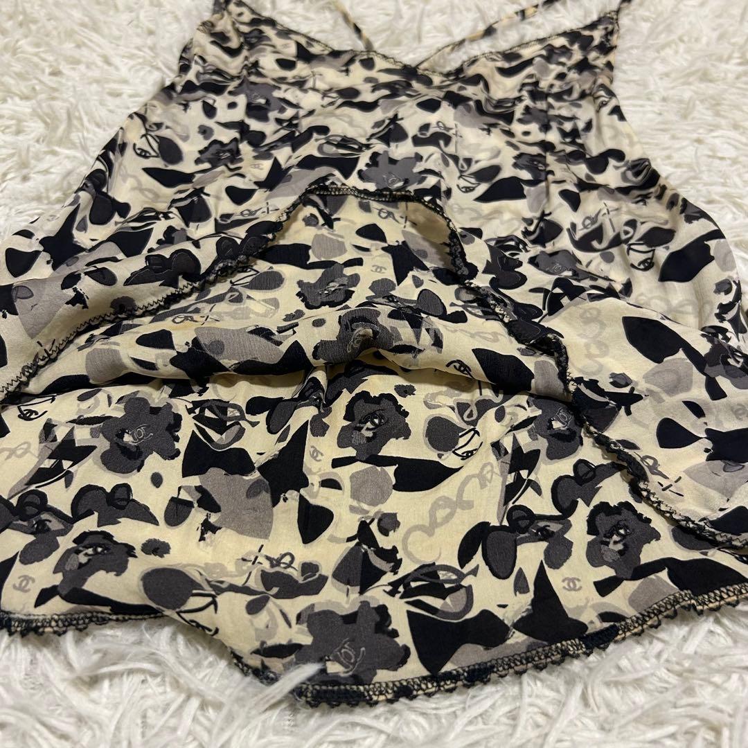良品✨CHANEL 42 シルク フラワー カメリア ココマーク キャミソール
