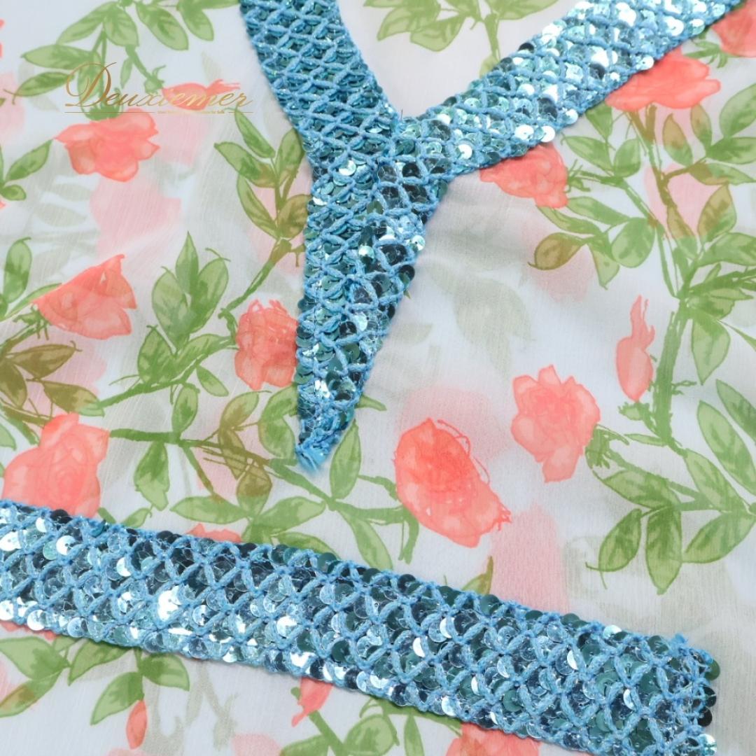 【ベリーダンス用衣装】水色 ガラベーヤ ワンピースドレス ピンク 花柄 ラメ