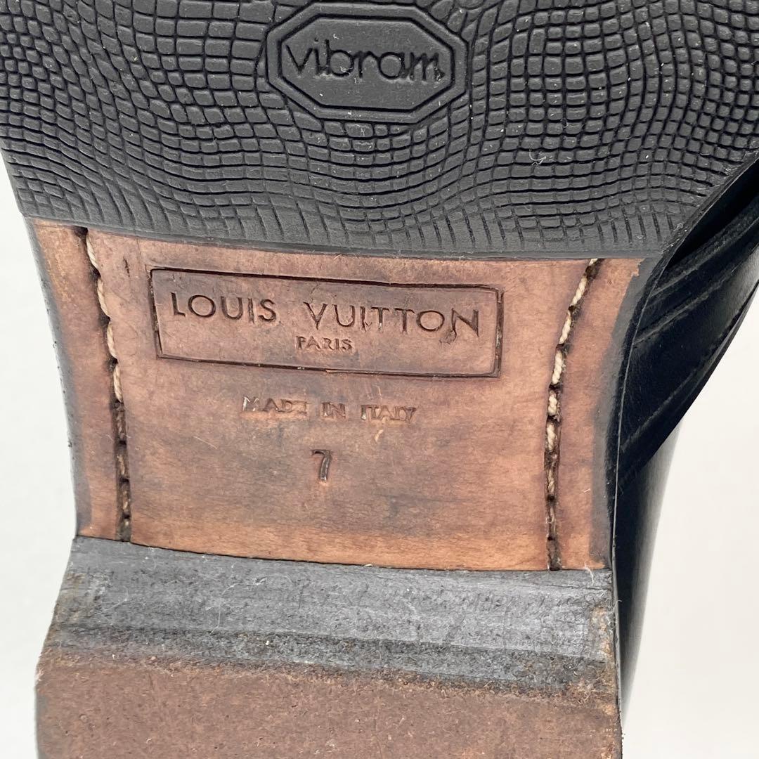 A17853 ルイヴィトン ダミエライン ロゴ金具 レザーローファー 黒 UK7