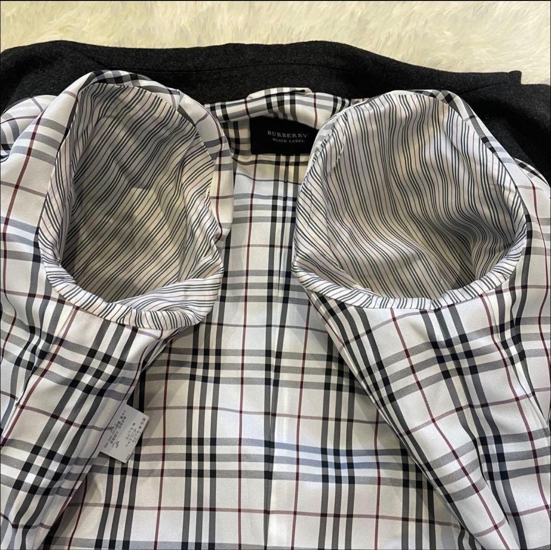 極美品 バーバリーブラックレーベル ピーコート ダークグレー ノバチェック