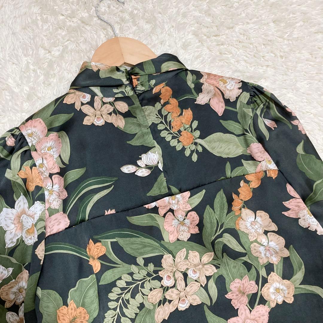 極美品✨ソブ 花柄プリントボウタイブラウス 2.7万 ボタニカル リボン 緑