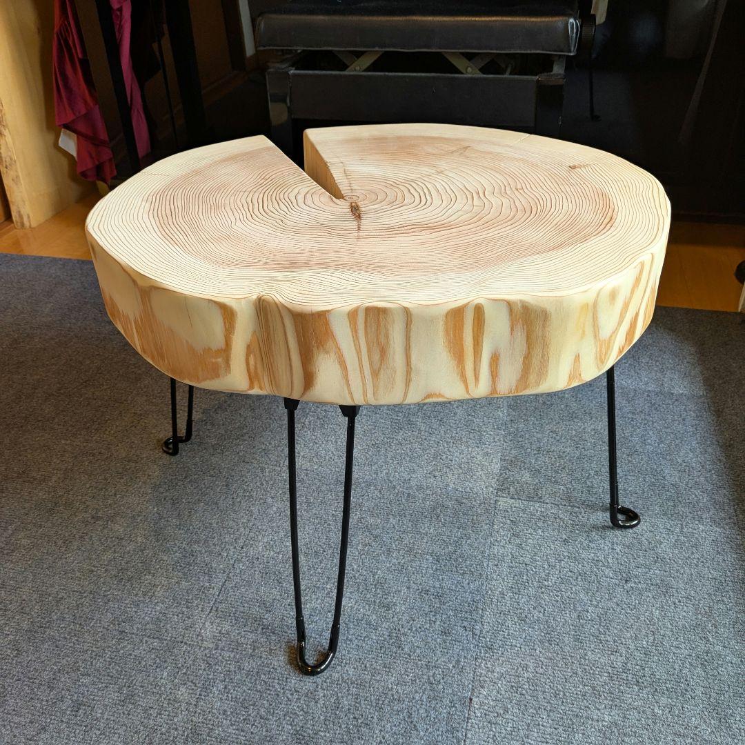杉　アイアン脚　テーブル　切り株　 輪切り　高さ約41.5㎝