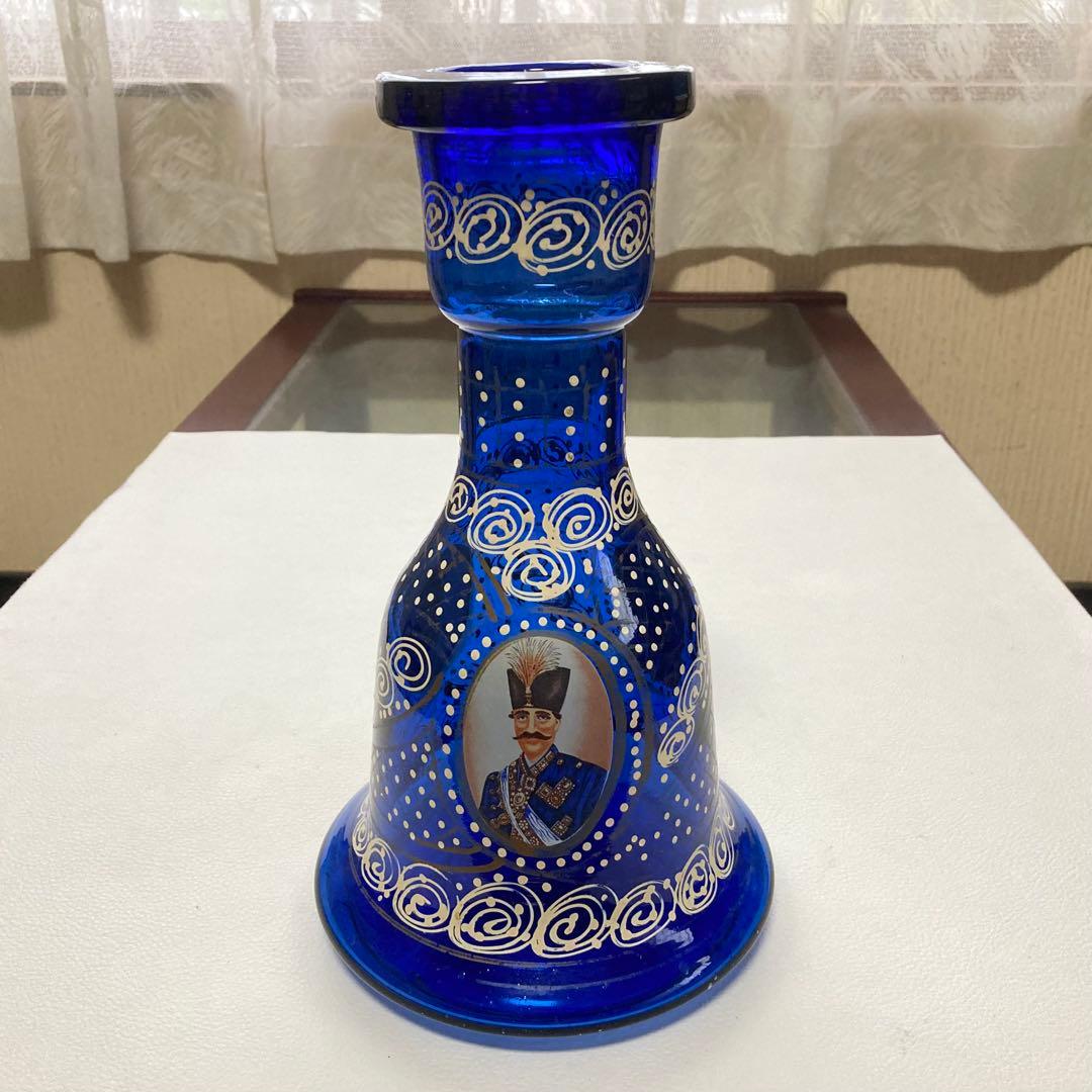 花瓶 花器 フラワーベース シーシャ 硝子 ボトル 瓶 青 レトロ ヴィンテージ
