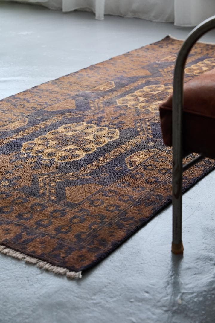 ヴィンテージラグ　トライバルラグ　バルーチ族（205×102cm）茶・濃茶・紺