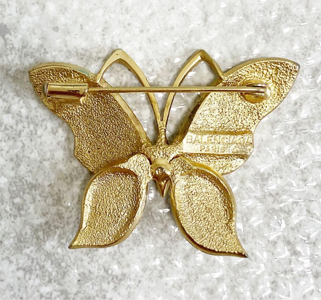 美品✨ バレンシアガ　ブローチ　ラインストーン　バタフライ　蝶々　ゴールド　希少