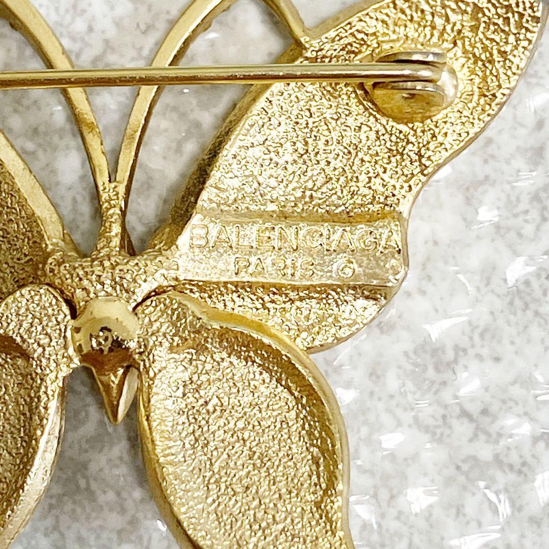 美品✨ バレンシアガ　ブローチ　ラインストーン　バタフライ　蝶々　ゴールド　希少