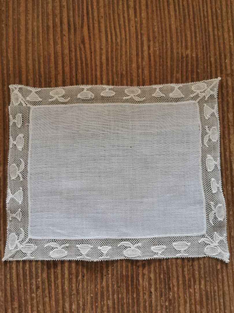 アンティーク カクテルグラス＆ゴブレット＆果実 手刺繍トリム 極薄クロス α