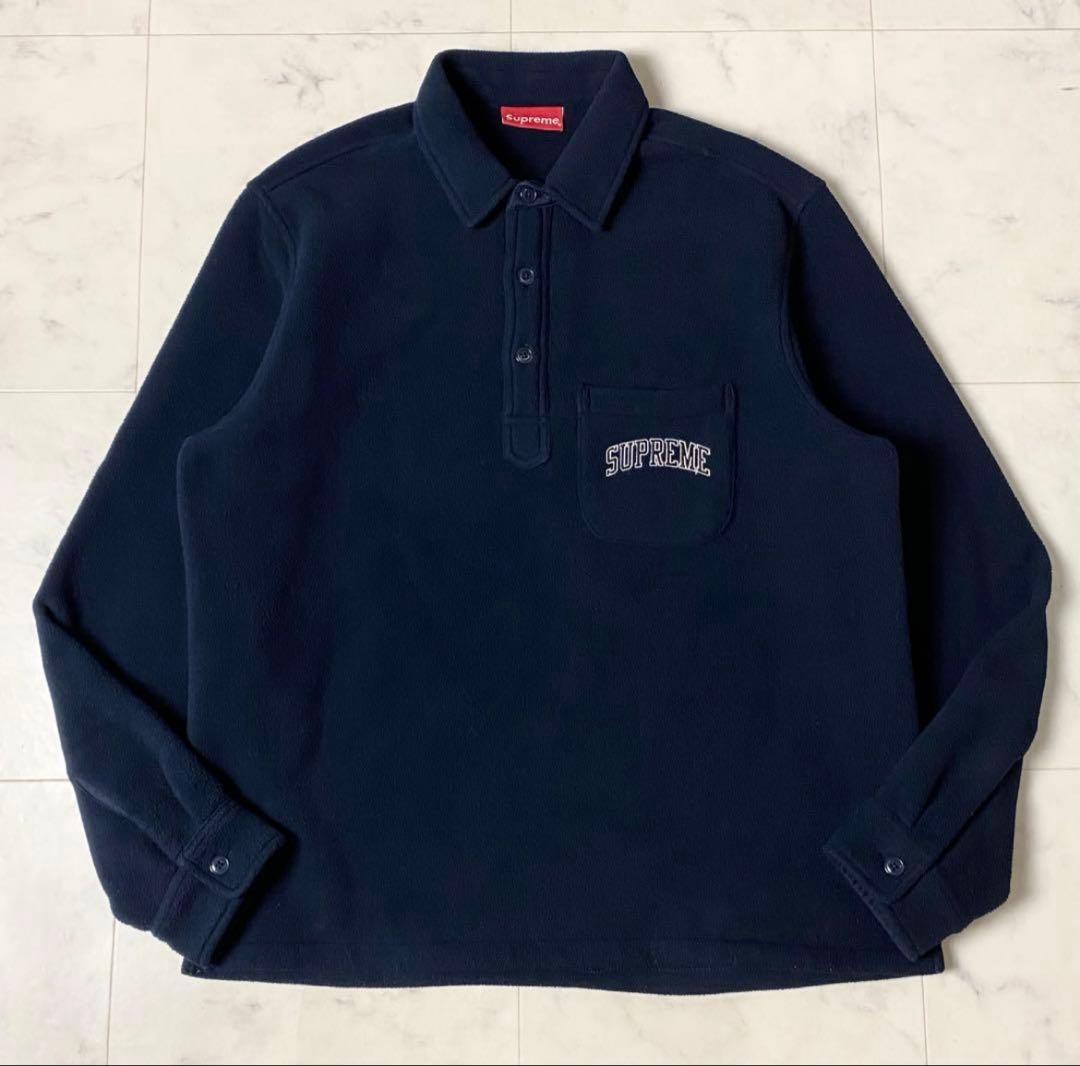 Supreme ワンポイントアーチロゴ刺繍 フリース プルオーバー ポロシャツ