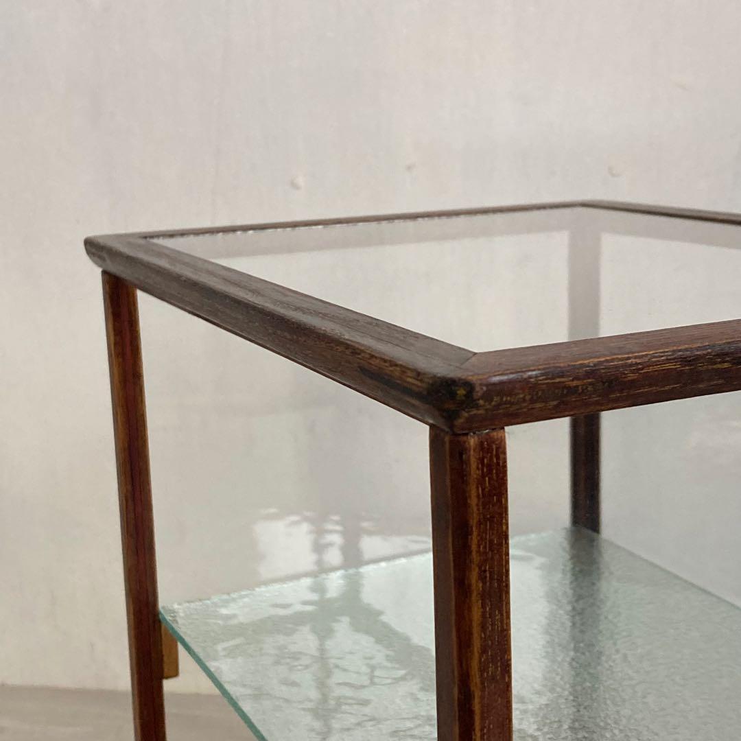 古い木製 小振り ガラスケース 2段 卓上ショーケース 扉なし