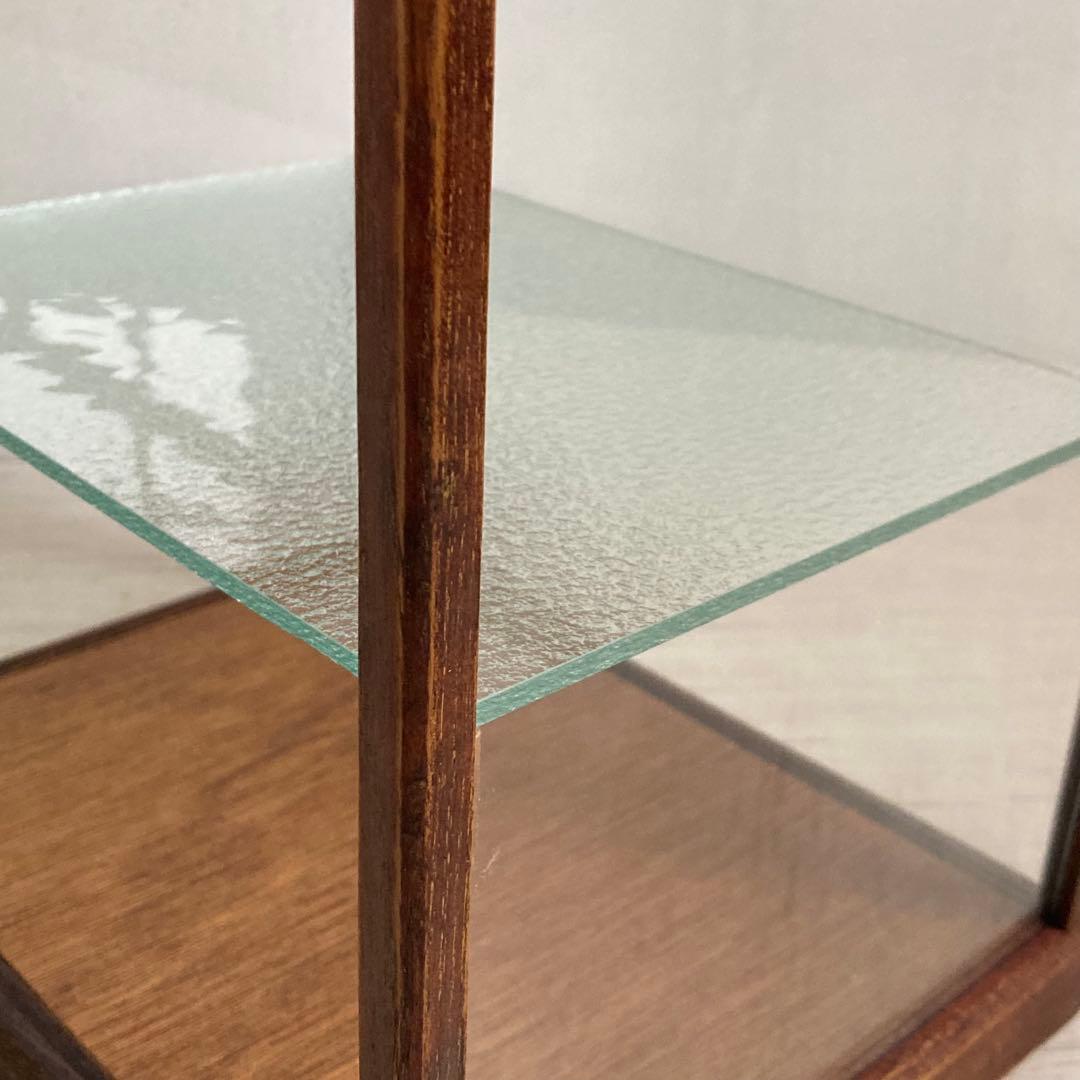 古い木製 小振り ガラスケース 2段 卓上ショーケース 扉なし