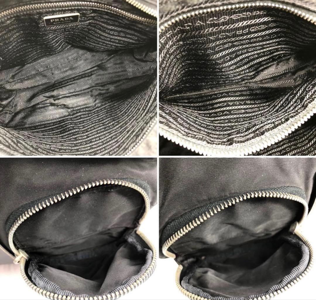 【極美品】 PRADA ショルダーバッグ 三角ロゴプレート ナイロン レザー