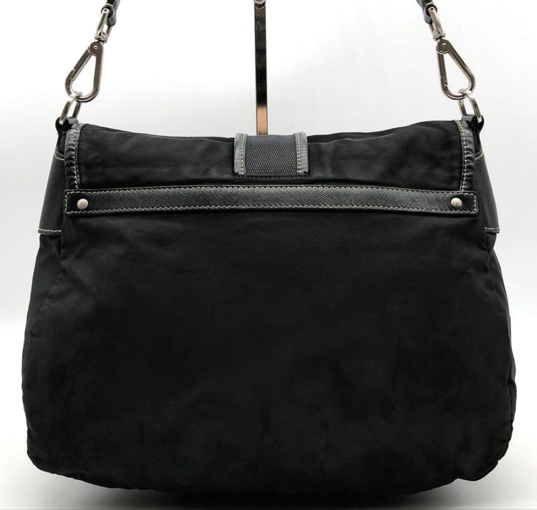 【極美品】 PRADA ショルダーバッグ 三角ロゴプレート ナイロン レザー