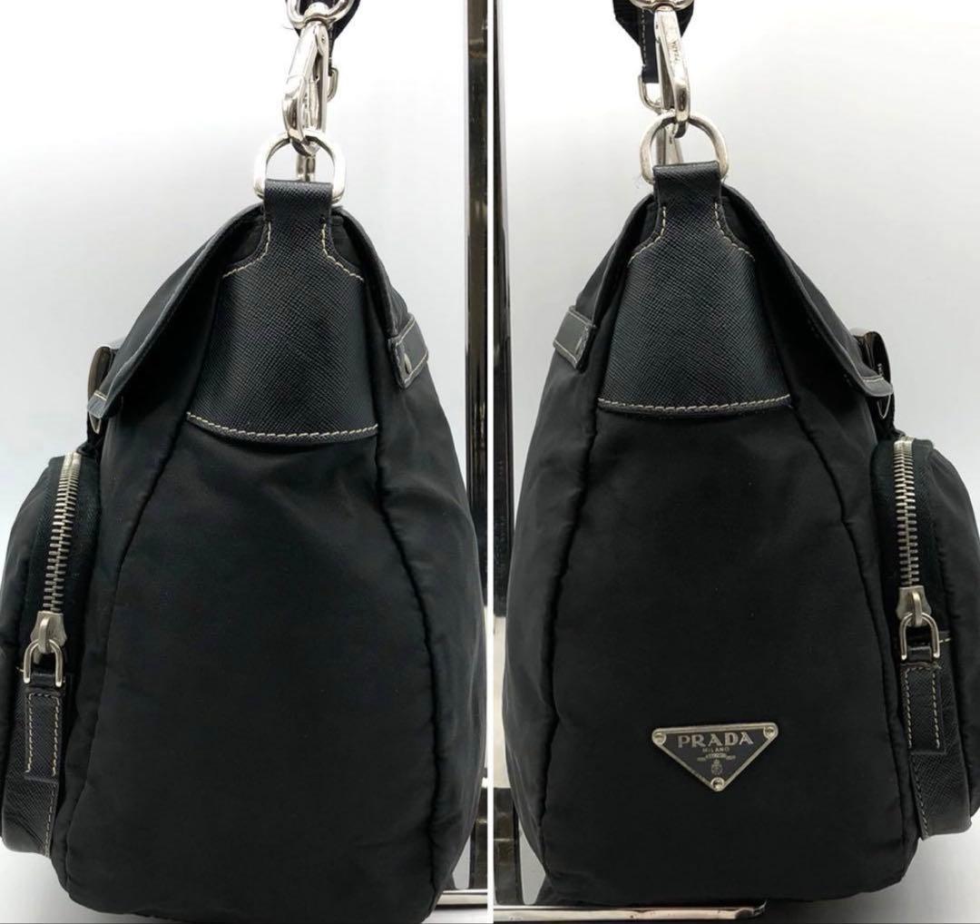 【極美品】 PRADA ショルダーバッグ 三角ロゴプレート ナイロン レザー