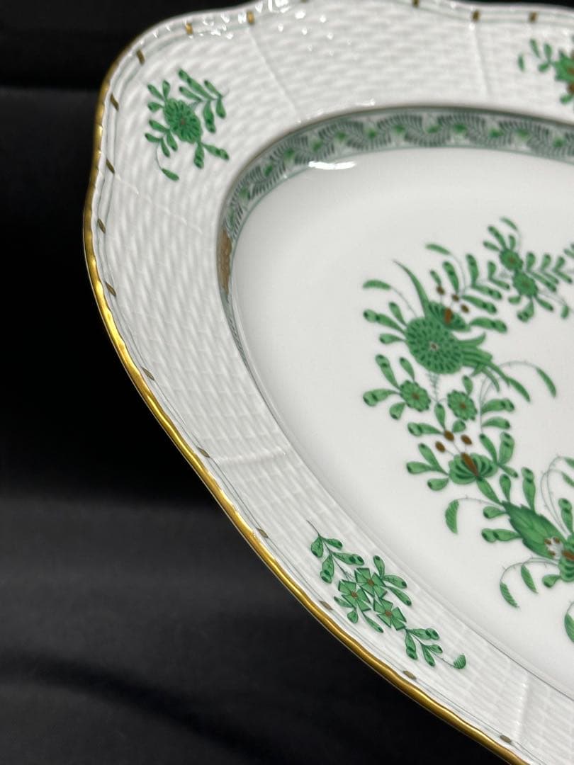 【美品】HEREND アポニーグリーン　オーバル　プレート　37cm
