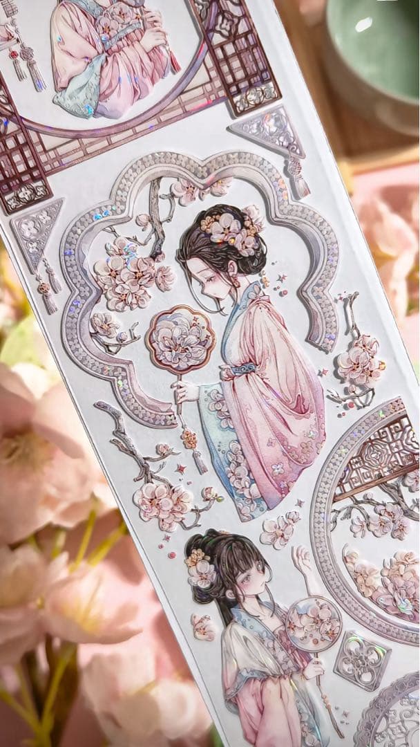 【9400】海外　3/5/巻　貝殻光マスキングテープ　獅子先生新作　ピンク古風系