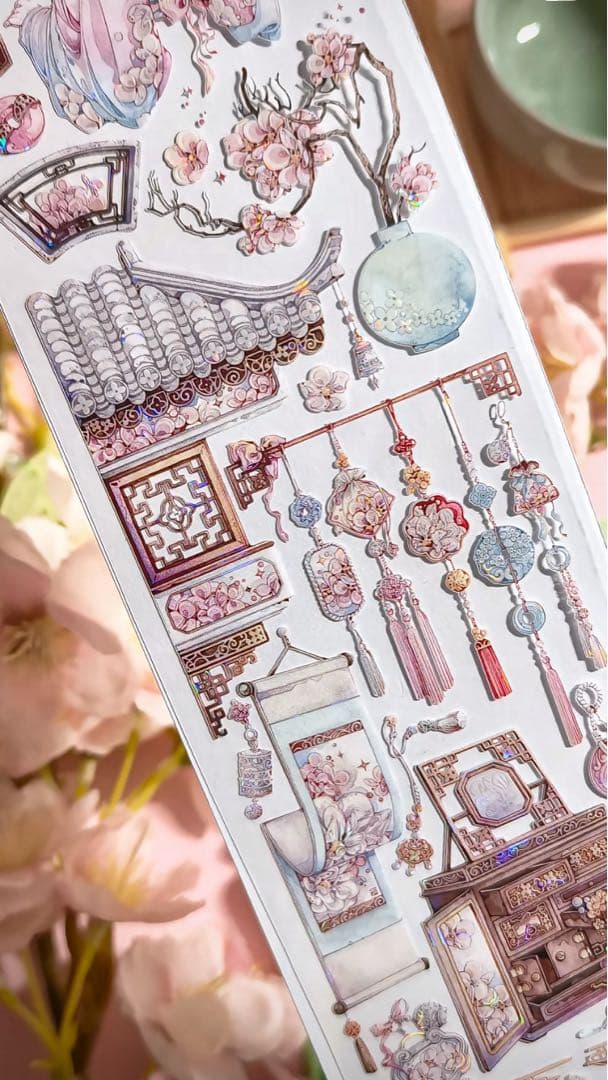 【9400】海外　3/5/巻　貝殻光マスキングテープ　獅子先生新作　ピンク古風系