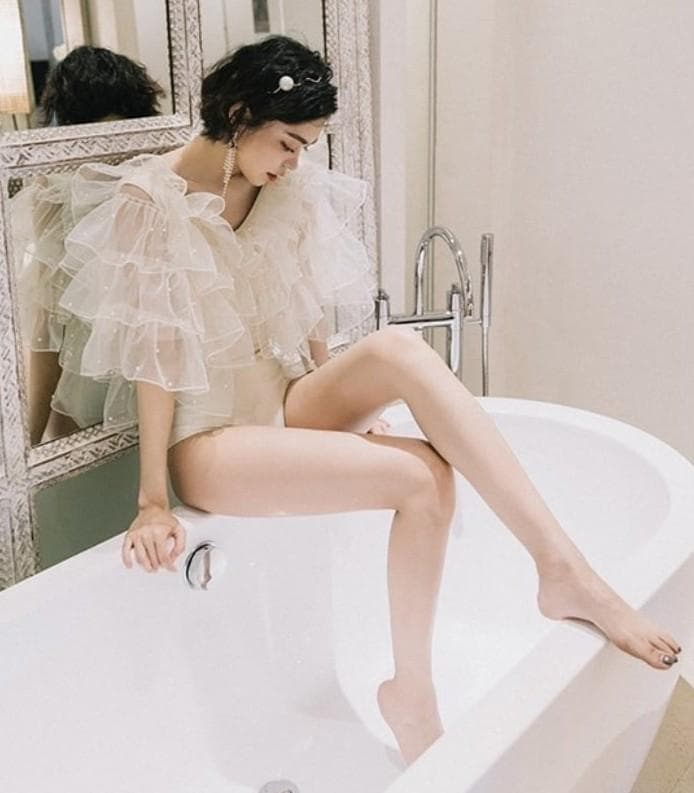 新品★Mbeaute Fairy pearl ruffle swimsuit