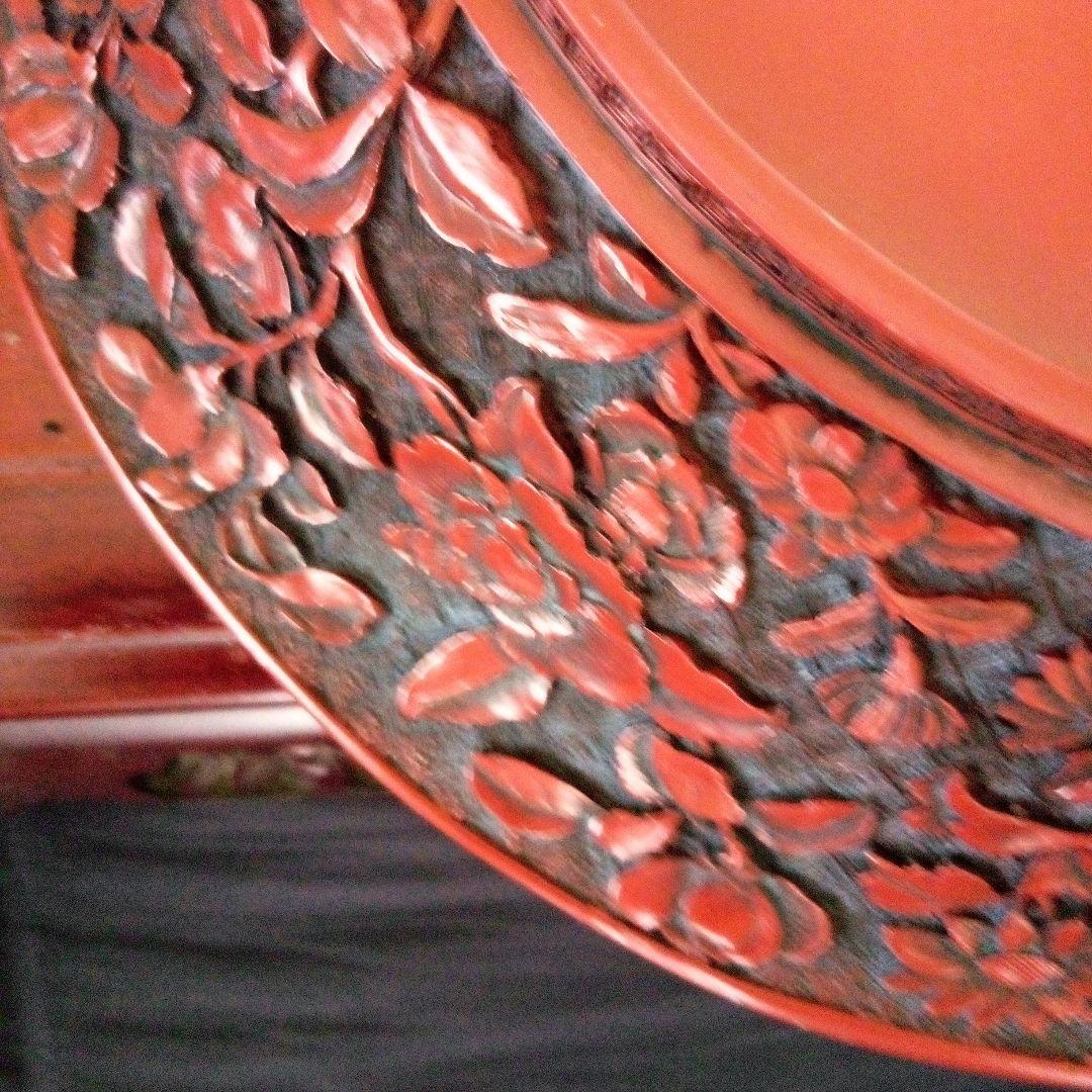 中国古玩　大清乾隆年製　堆朱　菓子鉢　唐草蝙蝠模様