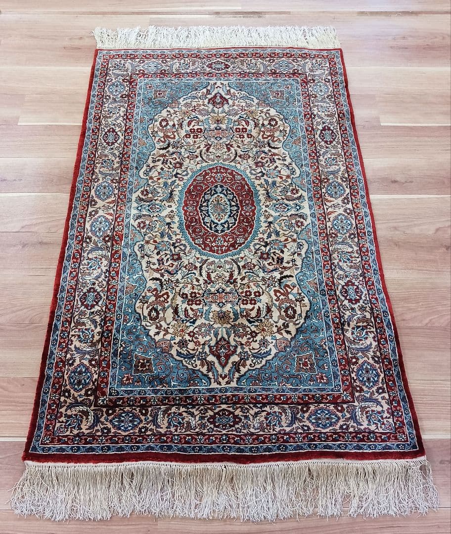 Y2655 高級シルク絨毯 手織り72万ノット シルク100% 153×93㎝