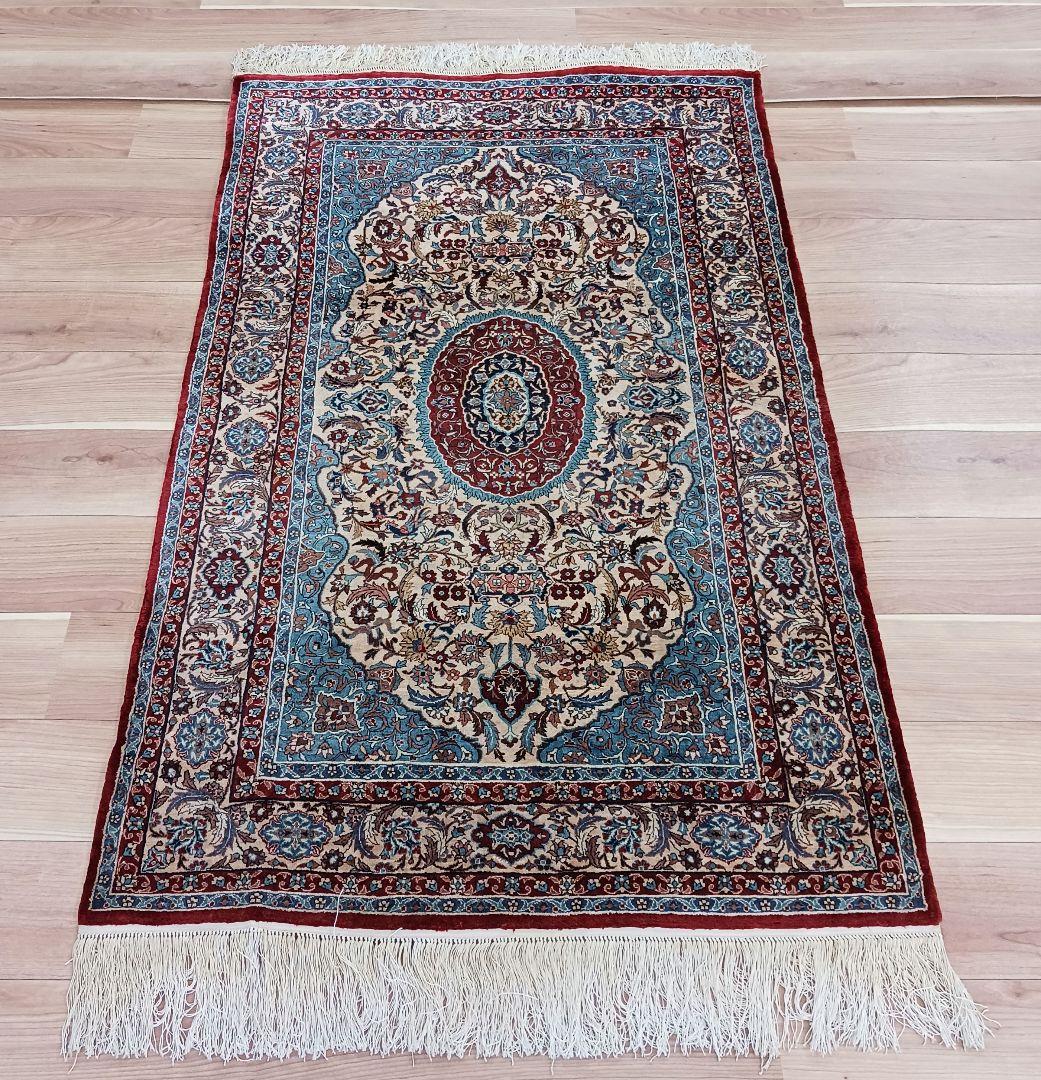 Y2655 高級シルク絨毯 手織り72万ノット シルク100% 153×93㎝