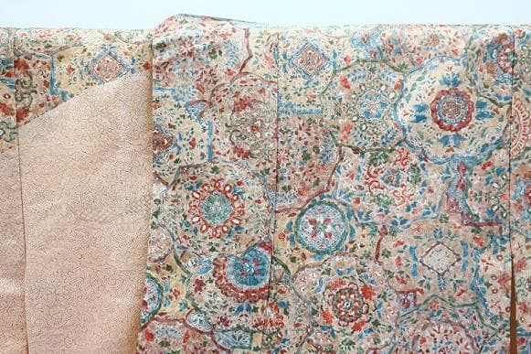 美品 訪問着 大島紬 染大島 生成り 華文 草花文様 トールサイズ 身丈168