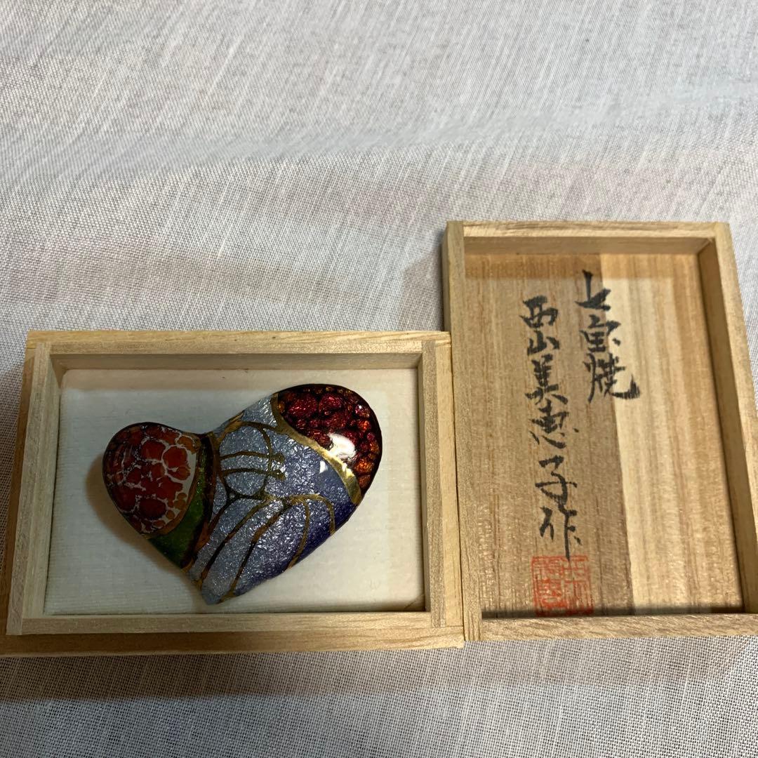 未使用◾️七宝焼ブローチ◾️日展作家 西山美恵子作　ハート型　木製箱付き