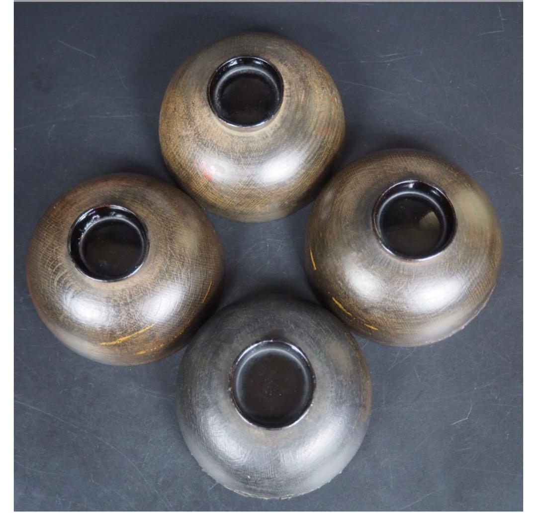 ユズコ送料無料　江戸幕末　鉄錆塗天然木椀4客　会津塗