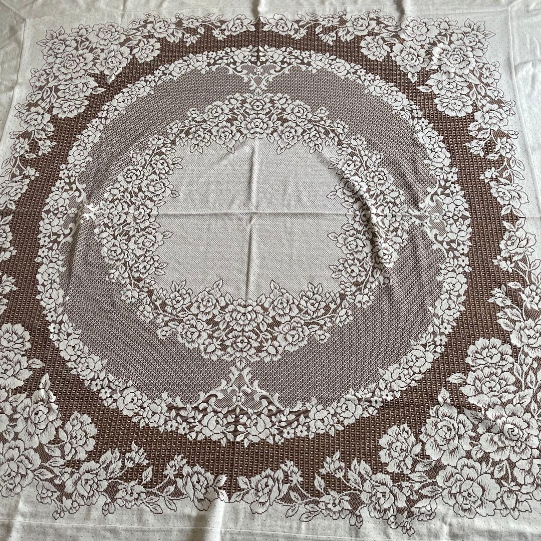 【希少】アンティークレース 200×200 刺繍風 大判 大型 マルチカバー