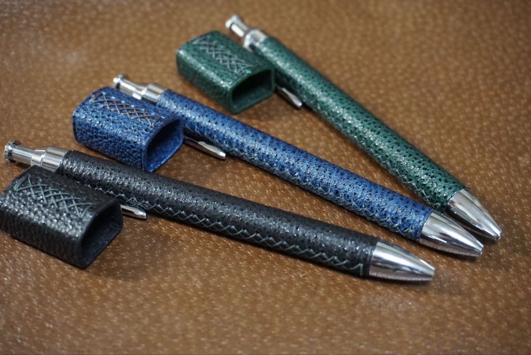 【セール】藍色　革軸ペン　消しゴムケースセット