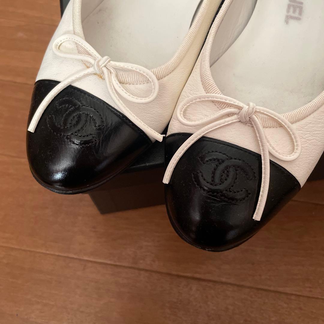 CHANEL フラットシューズ ホワイト/ブラック　37.5最終お値下げ