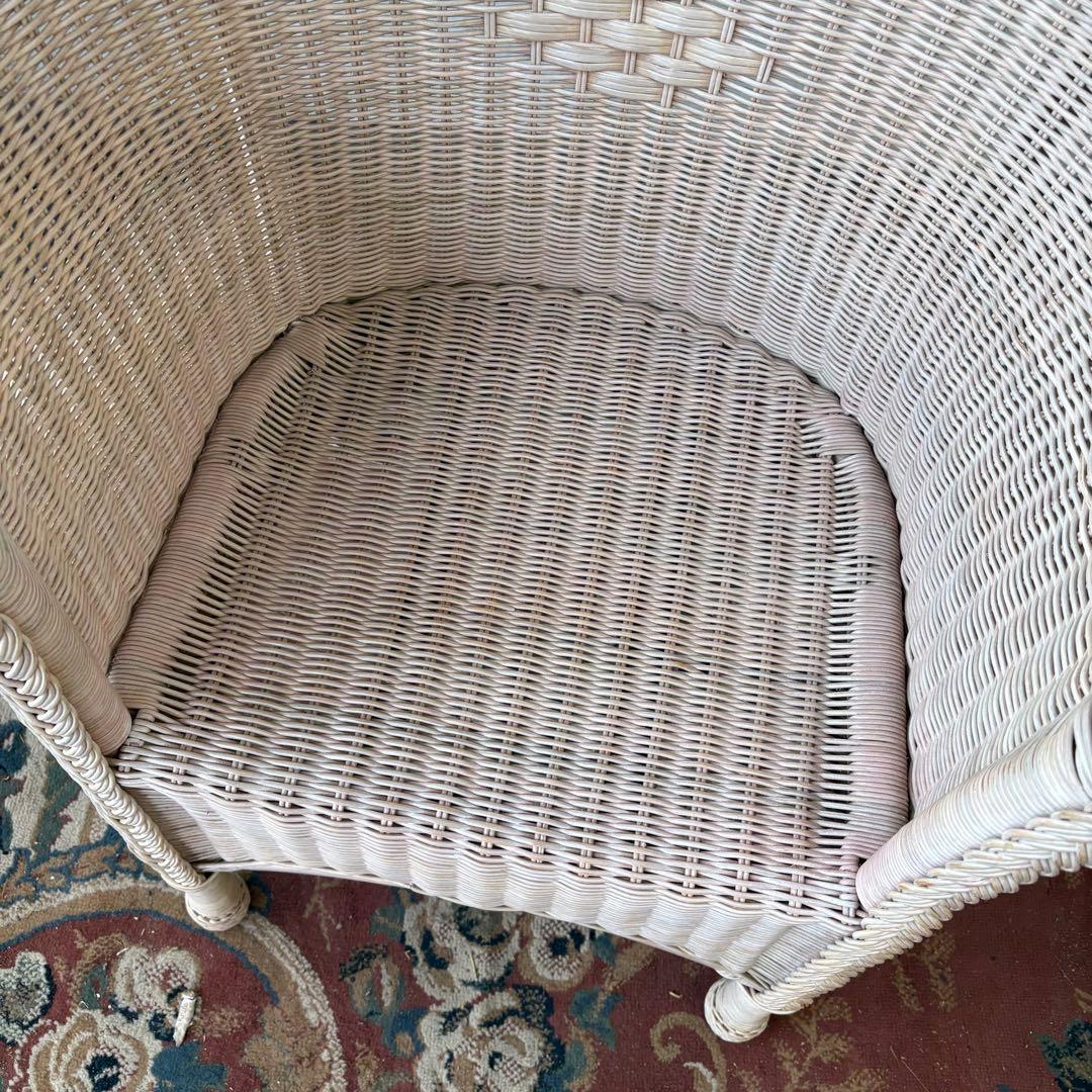 ③昭和レトロ ヴィンテージ ラタンダイニングチェア 花柄クッション アームチェア