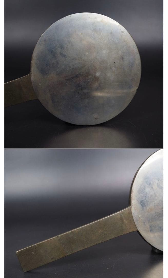 送料無料　大名旧蔵　江戸中期 『天下一若狭』銘　老松図古銅鏡　径9.8ｃｍ共箱