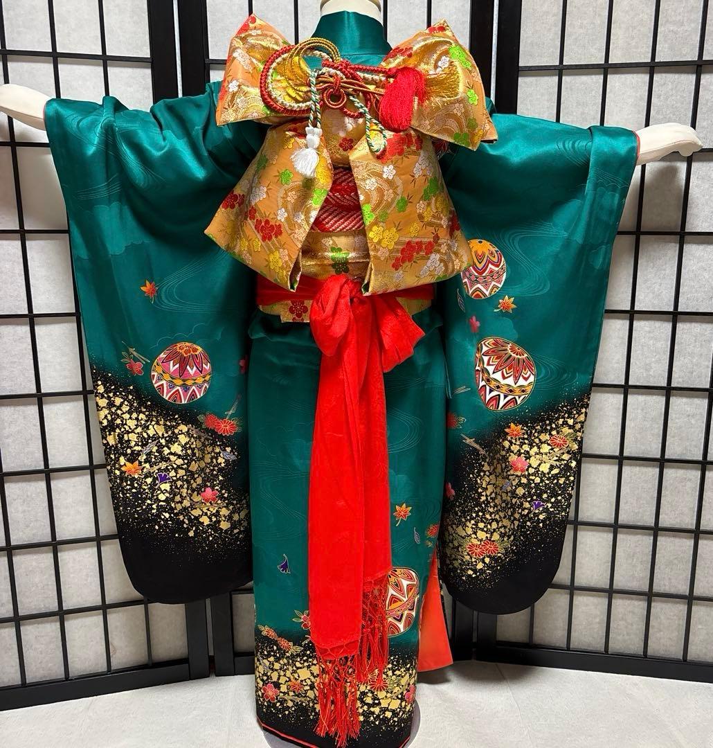 七五三　着物セット　7歳　ダークグリーン　美品