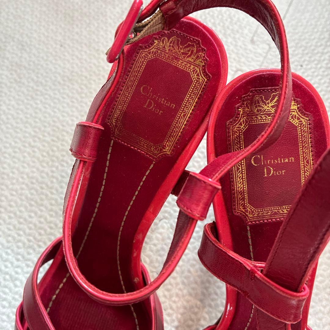 美品　Christian Dior レッド ストラップサンダル