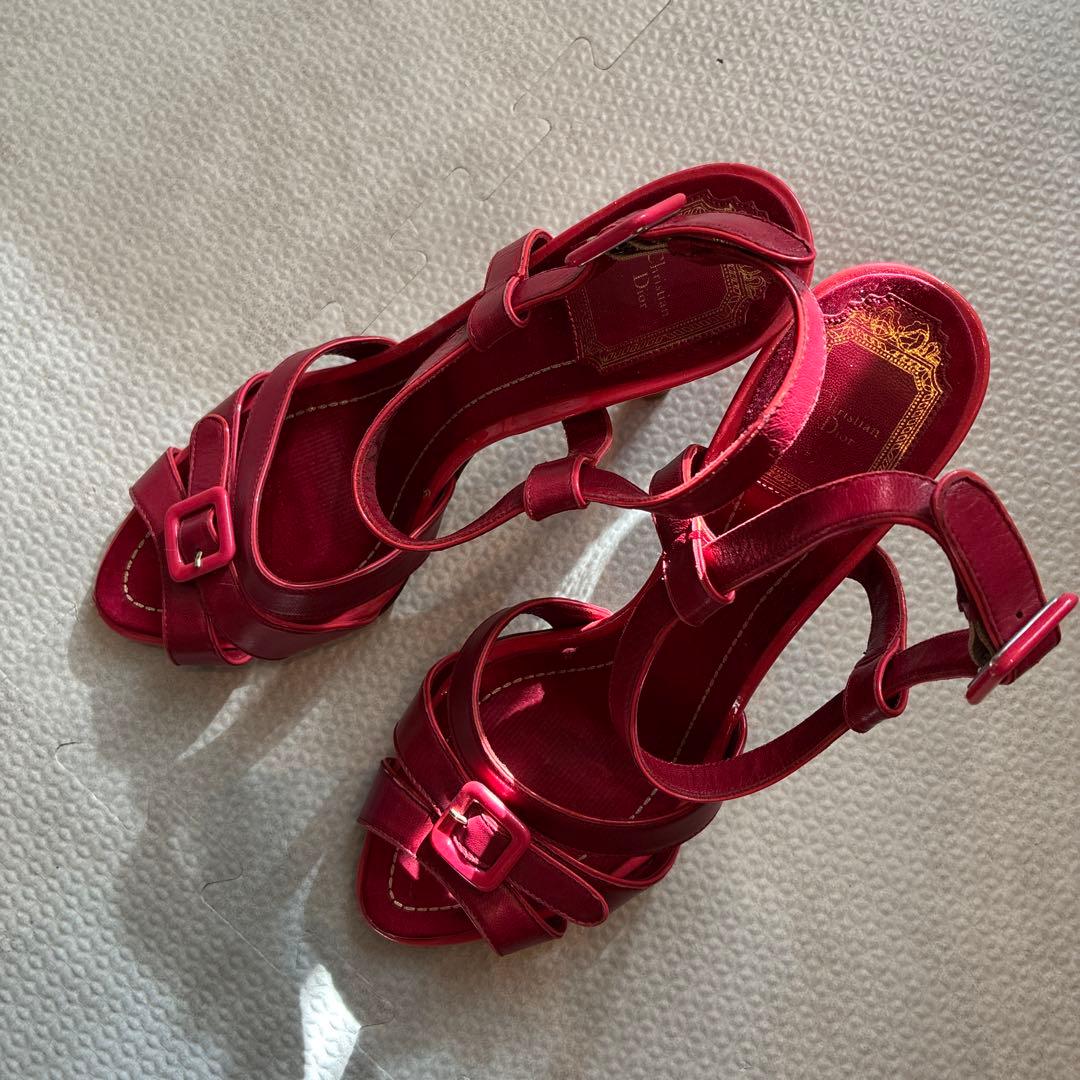 美品　Christian Dior レッド ストラップサンダル