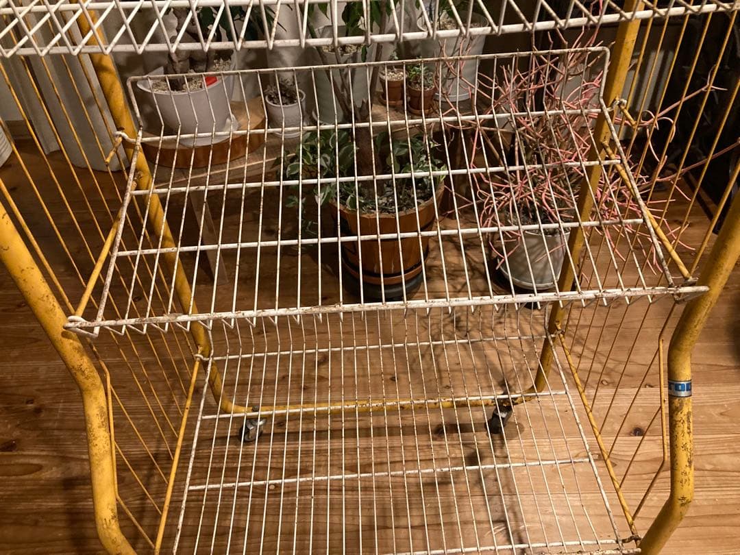 昭和レトロ　ワイヤーラック3段仕様　キャスター付　店舗什器　シャビーラック③