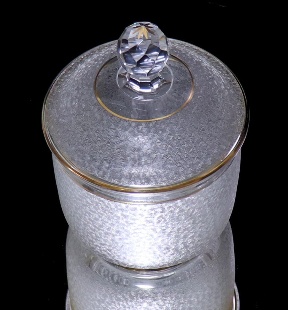 オールド・バカラ 春海商店 特別注文品稀少型 青海波模様 大型金彩蓋物 小物入れ