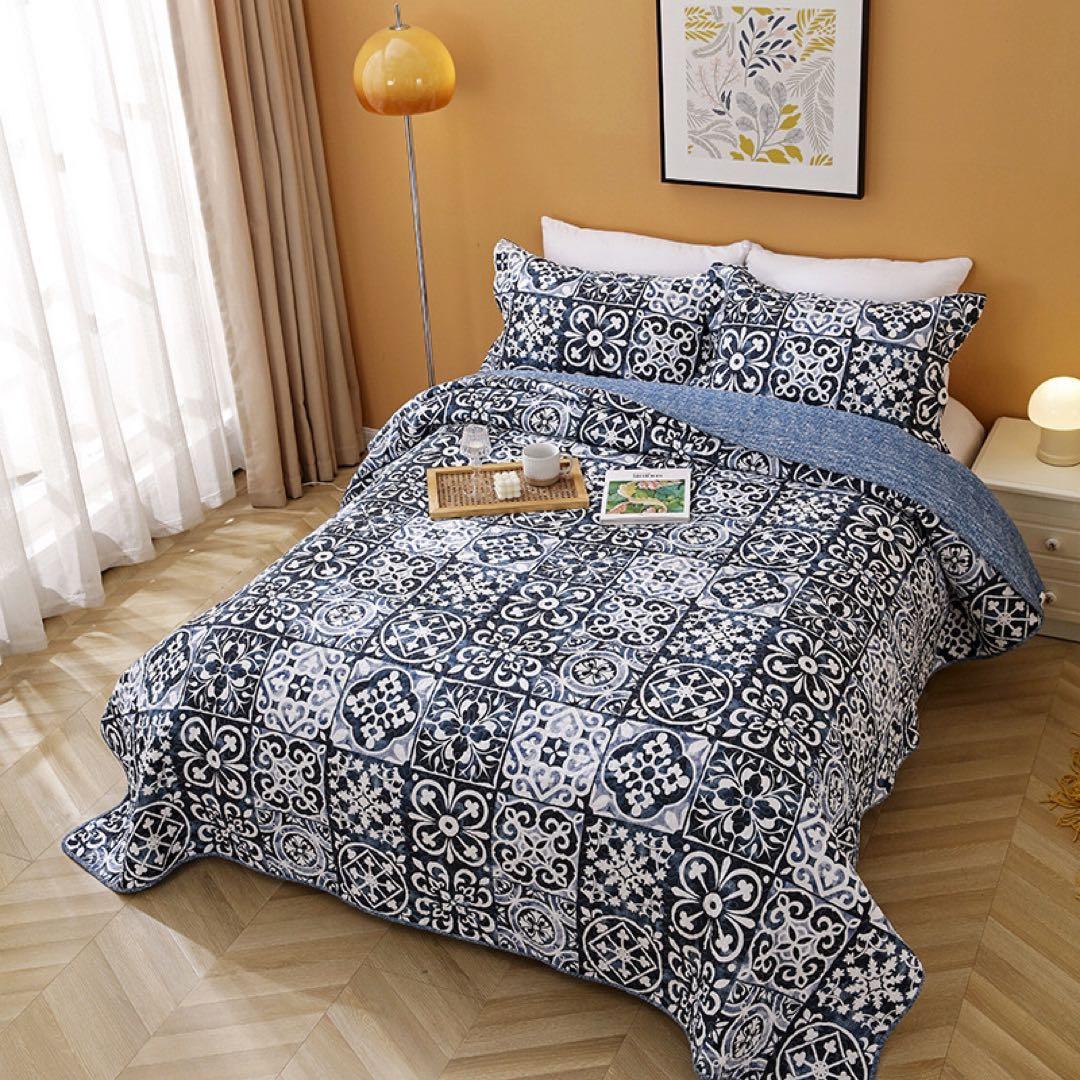 キルトベッドカバー3点セット綿マルチカバー キルティング 823