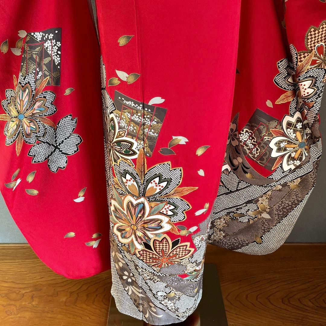 振袖フルセット　金彩友禅　成人式振袖　振袖　裄丈67 赤　桜