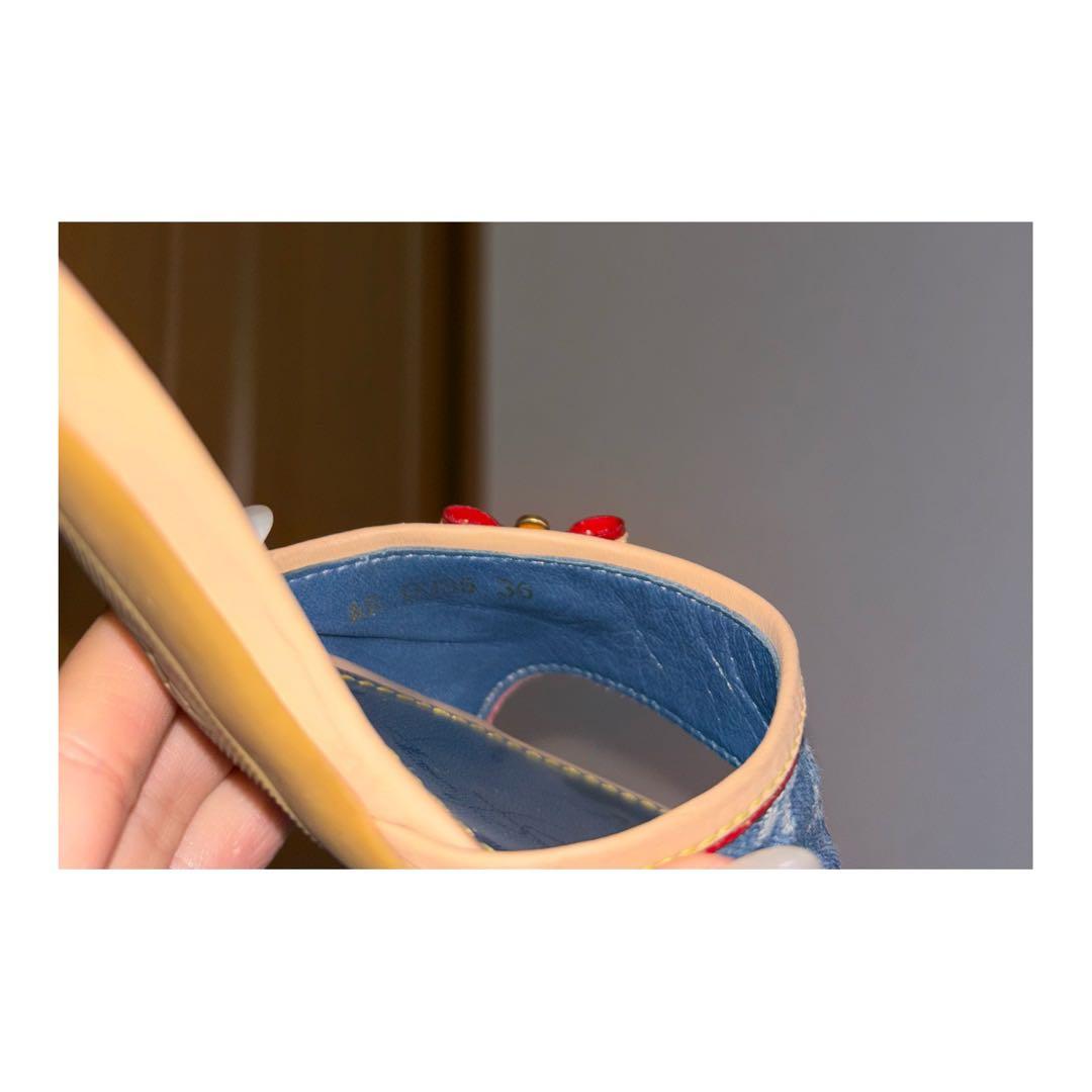 ルイヴィトン　モノグラム　デニム　リボン　ミュール　サンダル (サイズ36)