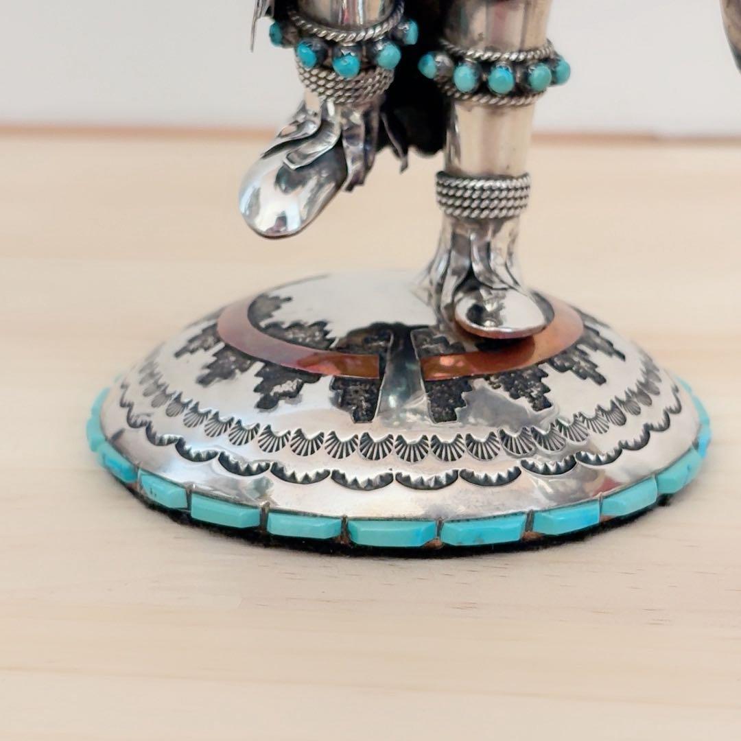 ナバホ族 スターリングシルバー カチナ イーグルダンサー シルバーターコイズ彫刻