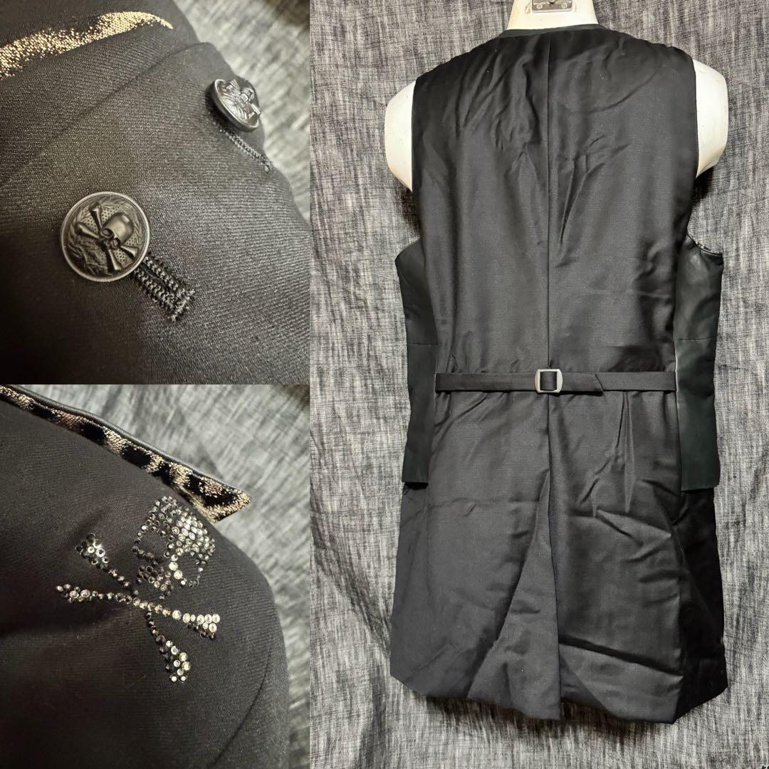 定価86900円 タグありROEN 牛革　レザーベスト　スワロスカル　ジレ　黒