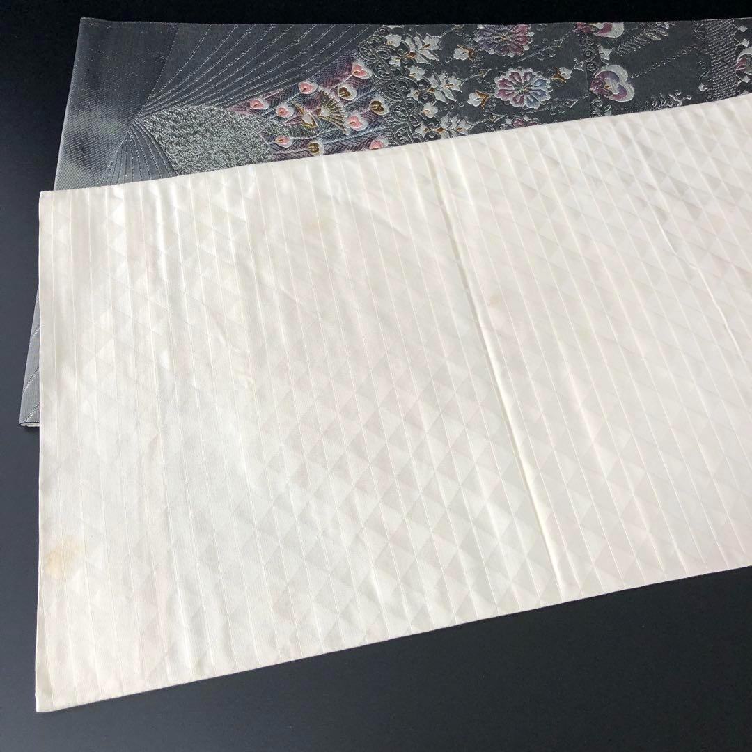 SO-406 袋帯 六通 正絹 銀箔 銀糸 金糸 孔雀 豪華