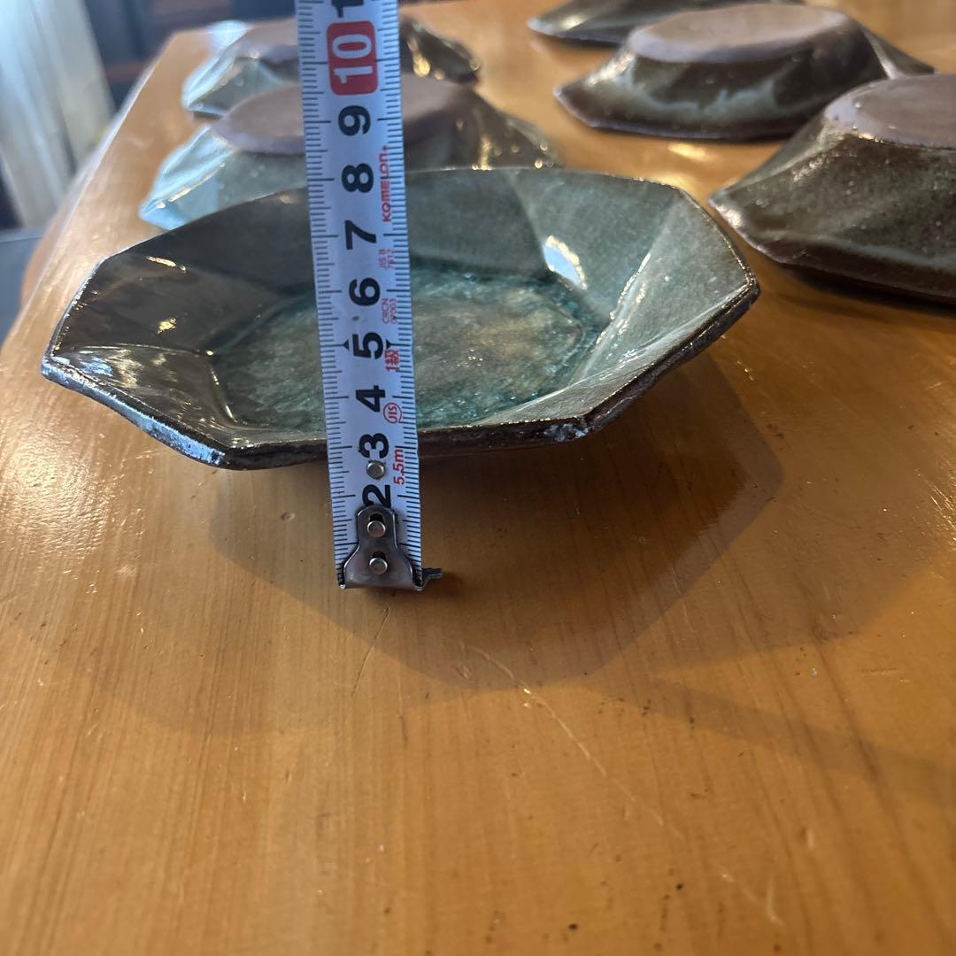 八角形皿　丹波立杭焼　青緑ガラス釉　6枚セット　丹山窯　新品