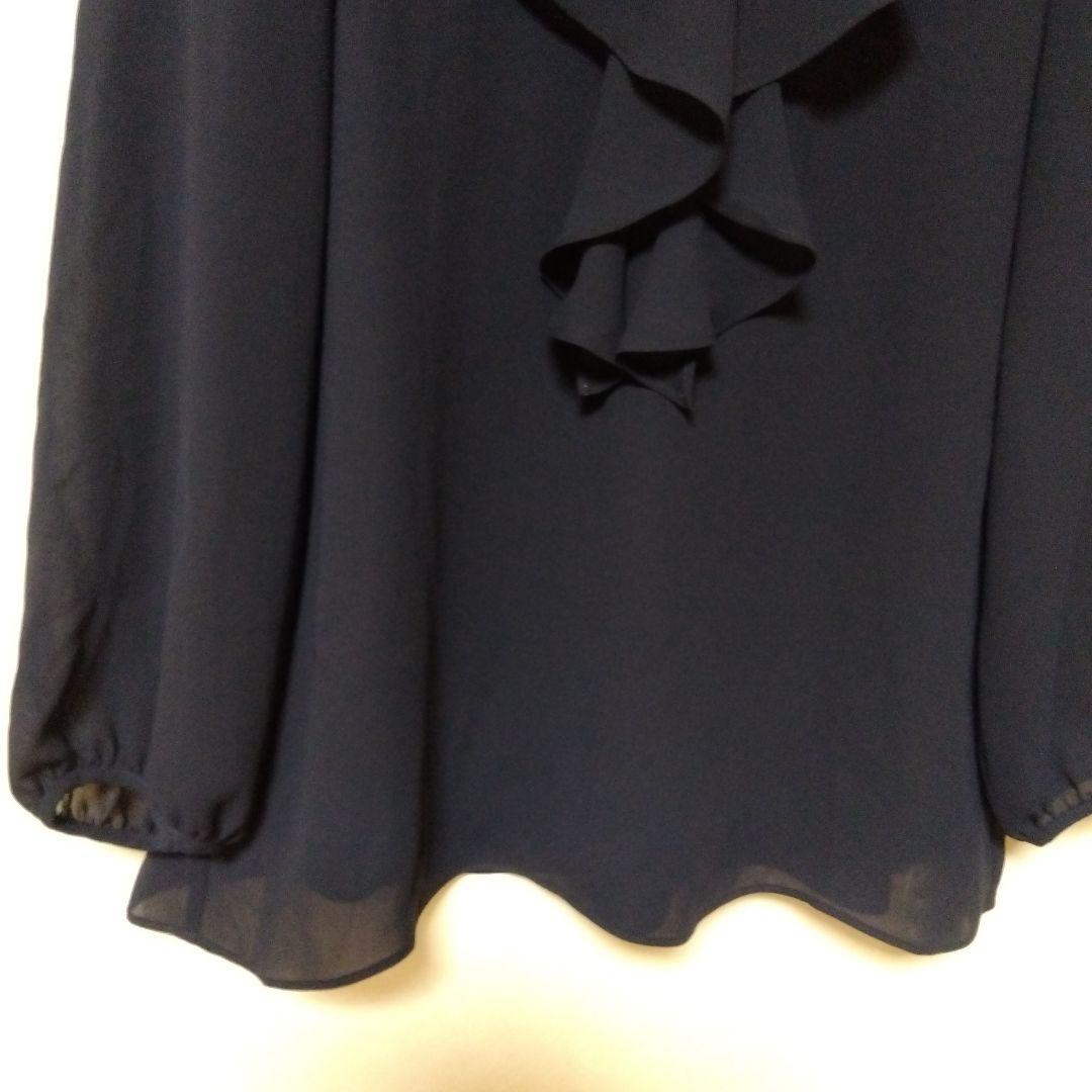 【新品】23区【洗える】ジョーゼットフリル 長袖ブラウス38ネイビー