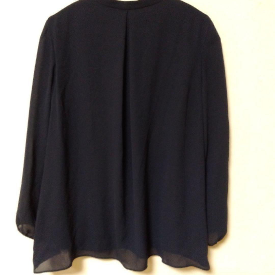 【新品】23区【洗える】ジョーゼットフリル 長袖ブラウス38ネイビー