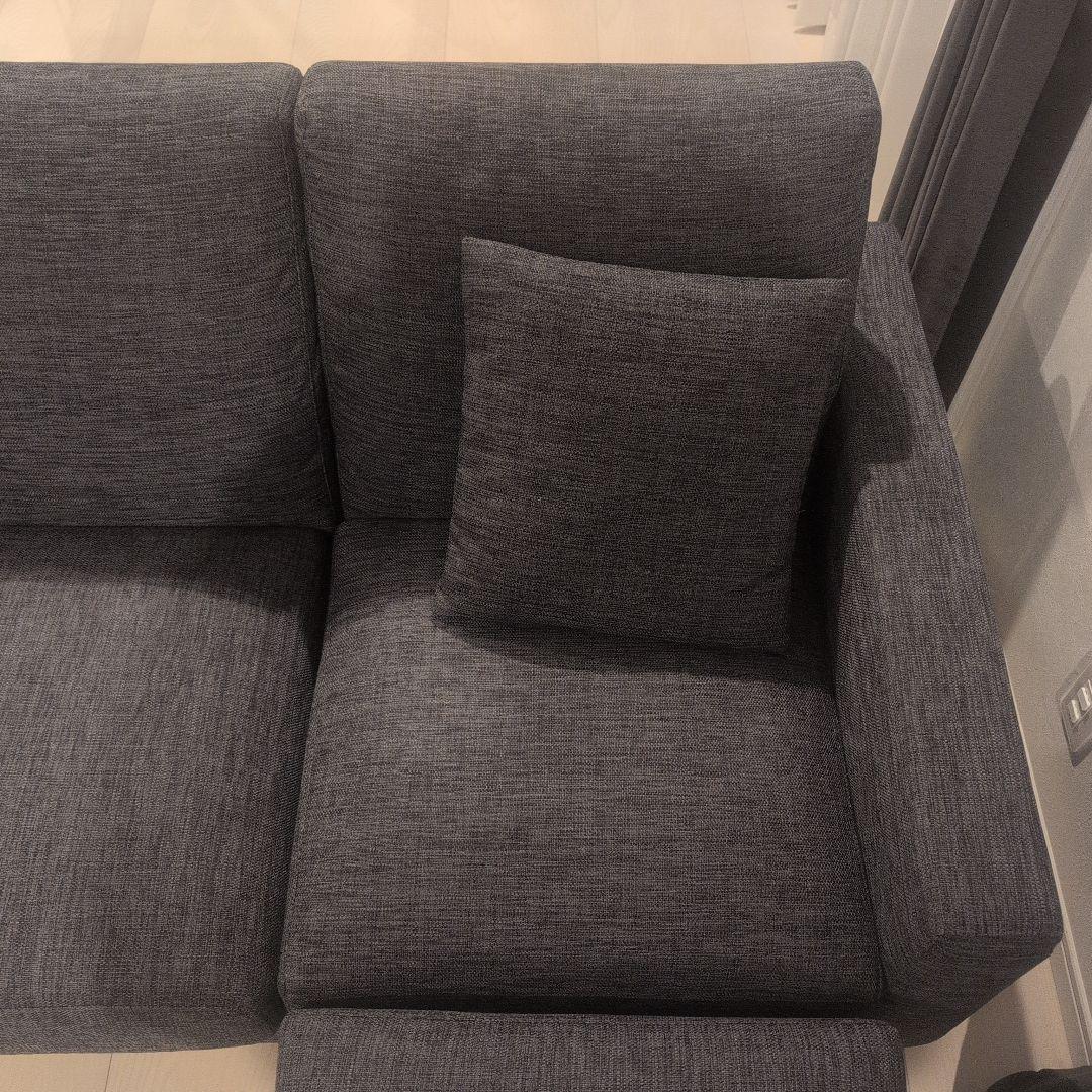 [特価]ダークグレー 3人掛けソファ オットマン付き ニトリ