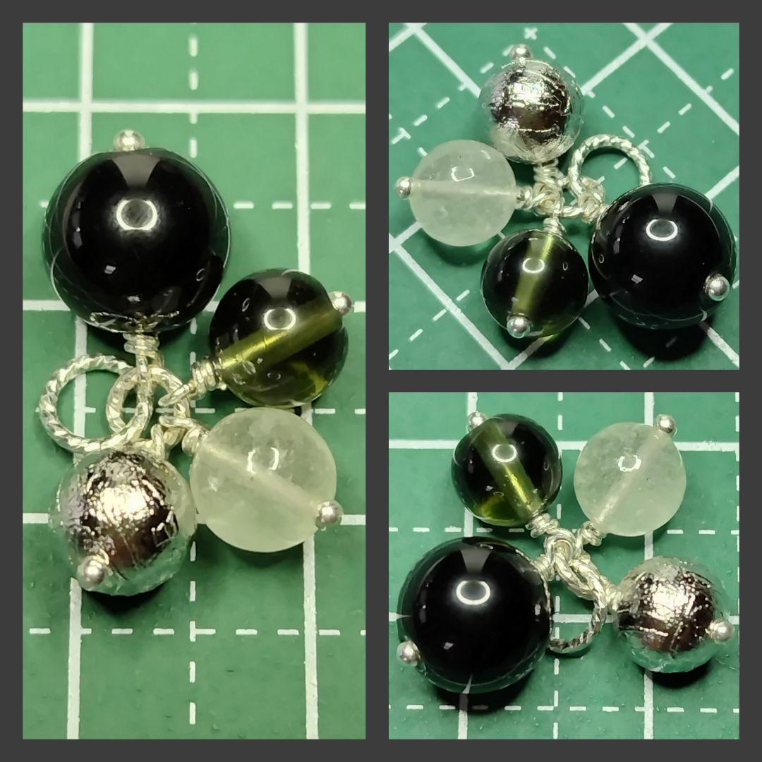 【専用】ギベオン リビアン モルダバイト モリオン 4石の縦長チャーム シルバー