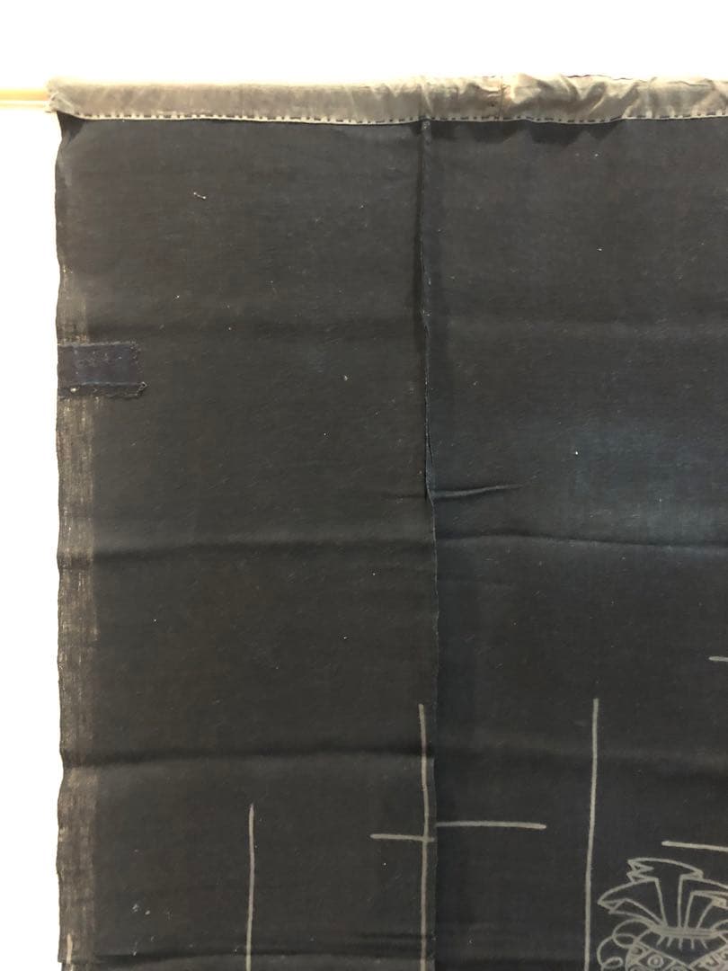 藍染筒描き三巾加賀のれん時代物木綿古布　ソ-217